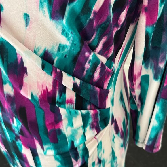 Classy Calvin Klein Women's 3/4 Sleeve Ruched Abstract Print Dress Sz M - Picture 5 of 12